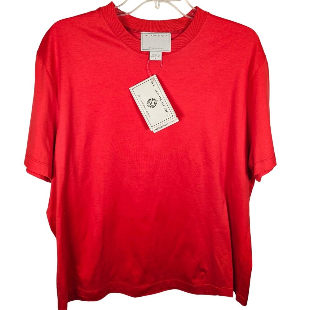 VTG St. John Sport By Marie Gray Red Coral Shirt Top Womens Large NWT Made Italy
